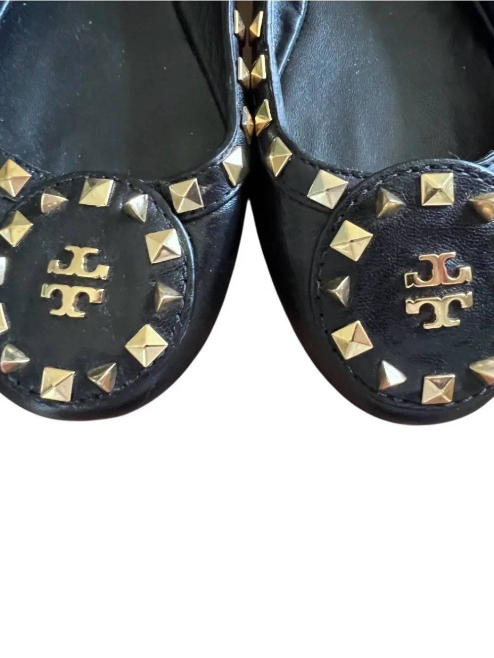 Tory Burch Dale Gold Studded Black Leather Ballet Flats Size 10